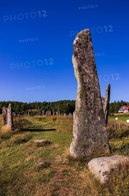 The ship setting at the Blomsholm cemetery, an early Iron Age stone monument near Strömstad in Bohuslän, Västra Götalands län, Sweden