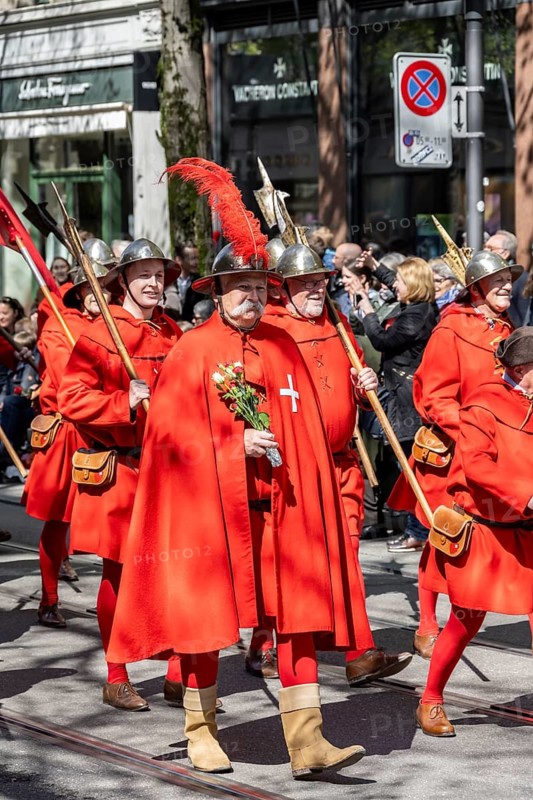 Parade of historically costumed guildsmen, Sechseläuten or Sächsilüüte, Zurich Spring Festival, Zurich, Switzerland