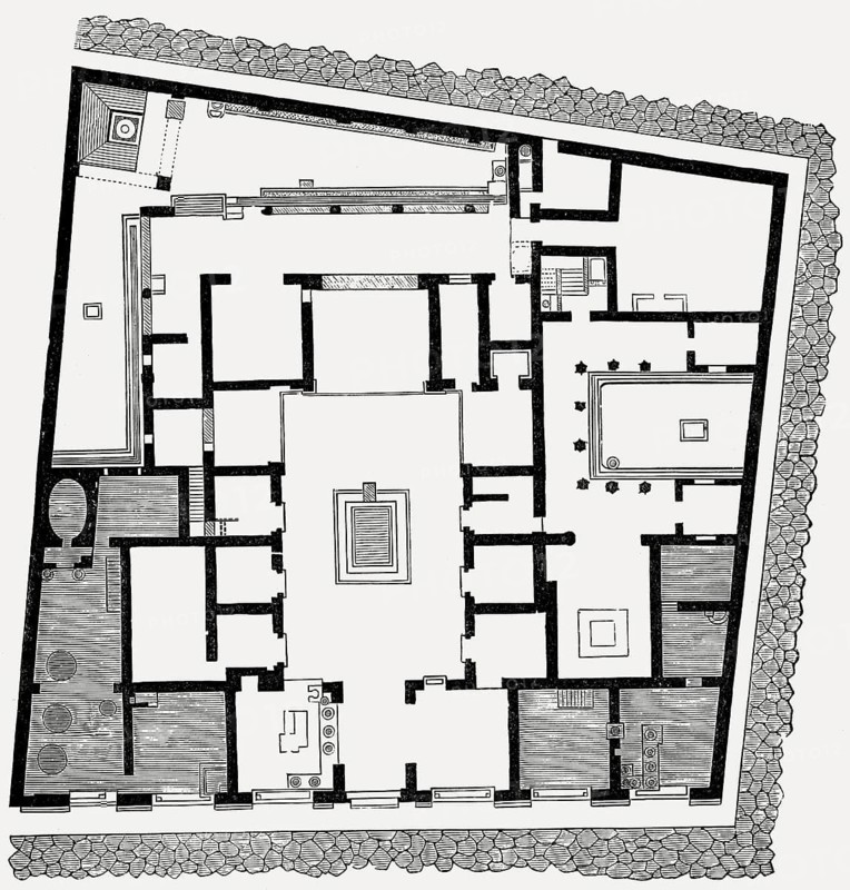 Plan of the House of Sallust, ancient Roman city of Pompeii
