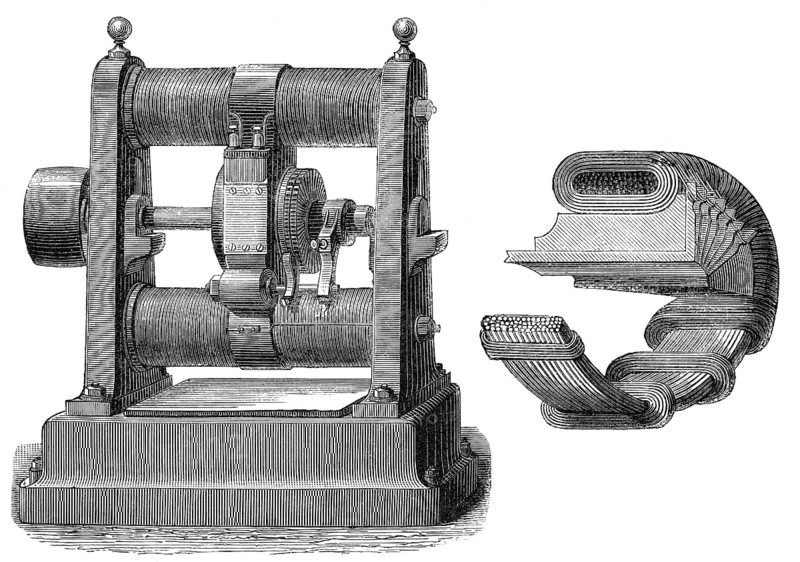 Die Gramme-Maschine, eine Art Gleichstromdynamo, von Zénobe Théophile Gramme, 1826-1901, einem belgischen Elektroingenieur