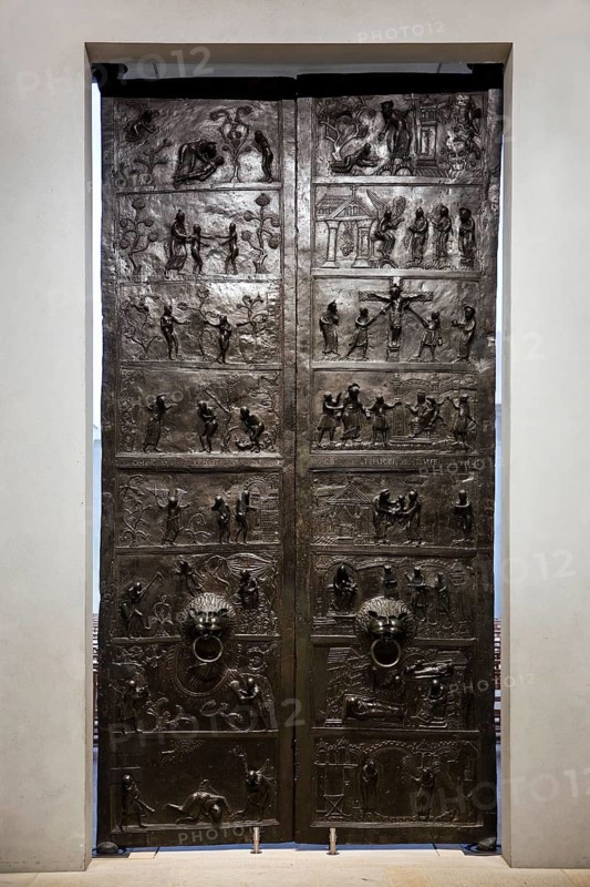 Bernwardstür, bronze door commissioned by Bishop Bernward of Hildesheim, Mariendom, Hildesheim, Lower Saxony, Germany