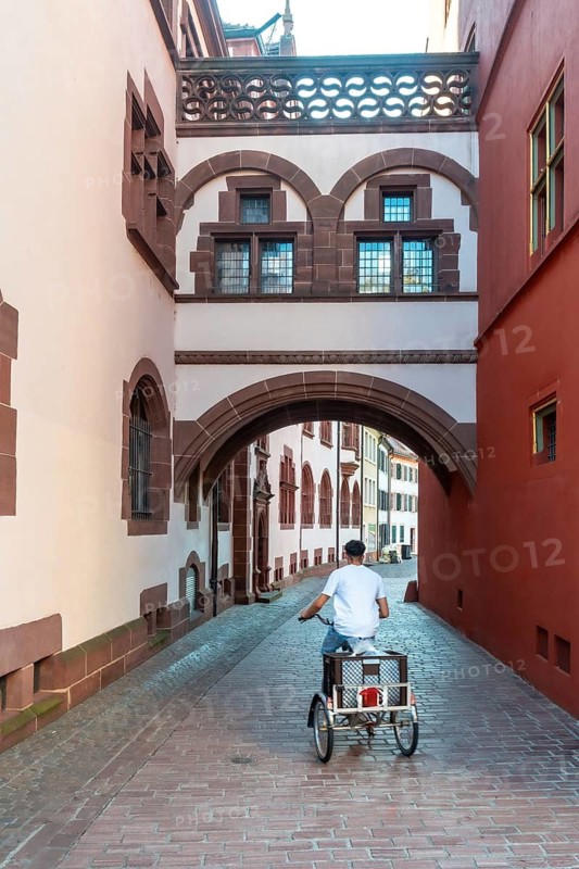 Delivering food by bike in the city of Freiburg im Breisgau, Germany