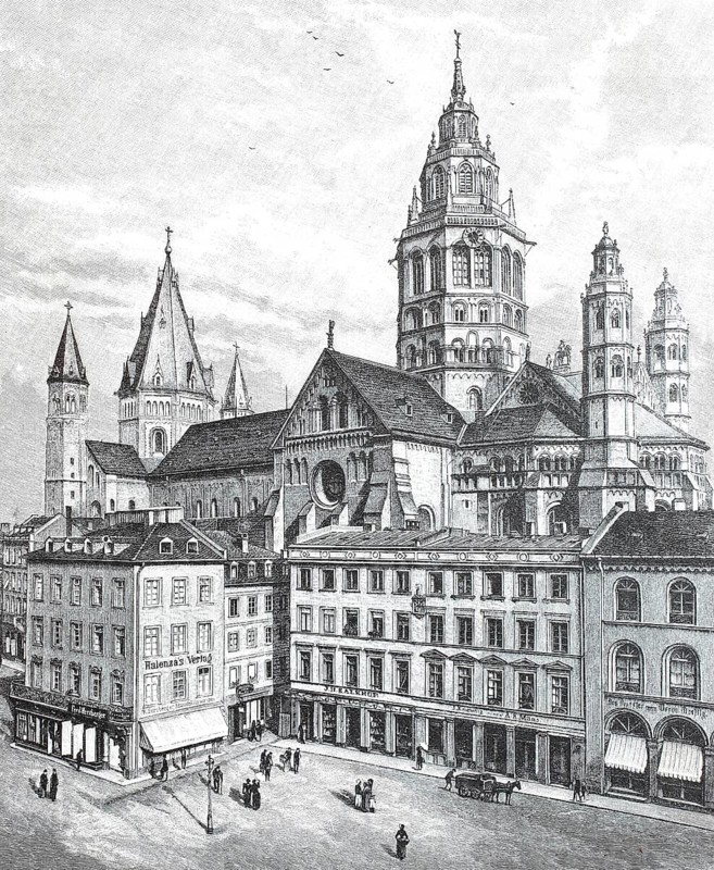 The High Cathedral of St Martin in Mainz, Mainz Cathedral in 1890, Rhineland-Palatinate, Germany, digital reproduction of an original from the 19th century, historical