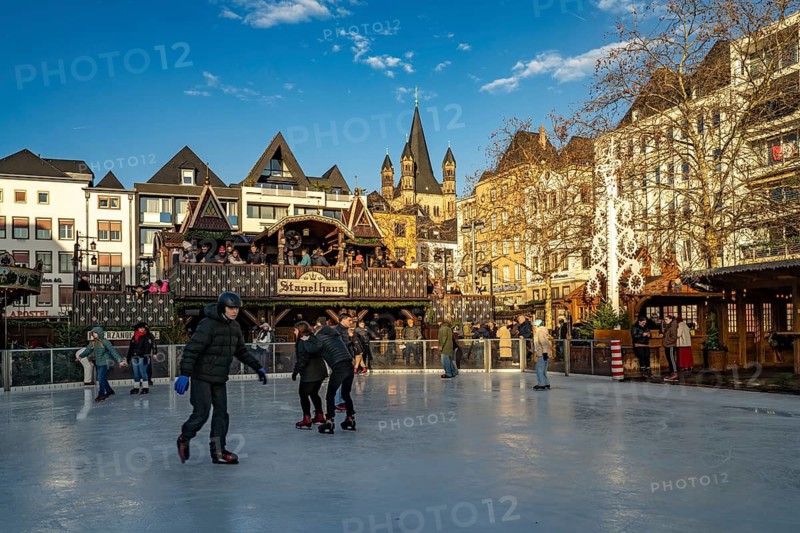 Christmas market Heinzel's winter fairy tale with the ice rink at Heumarkt in Cologne, North Rhine-Westphalia, Germany