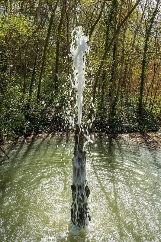 The geyser of the Brissac spring. Mineral water. Sainte Marguerite, Saint Maurice es Allier village, Puy de Dome, France