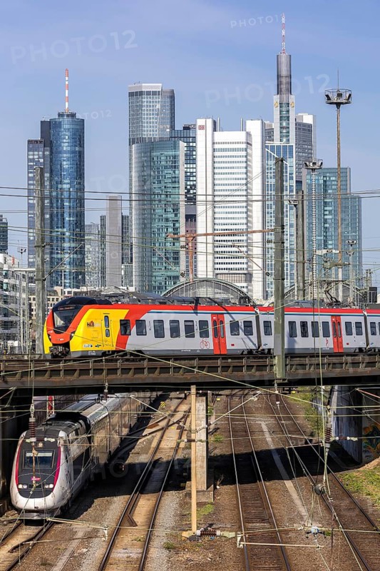 HLB Hessische Landesbahn GmbH train and TGV leaving Frankfurt Central Station in Frankfurt, Germany
