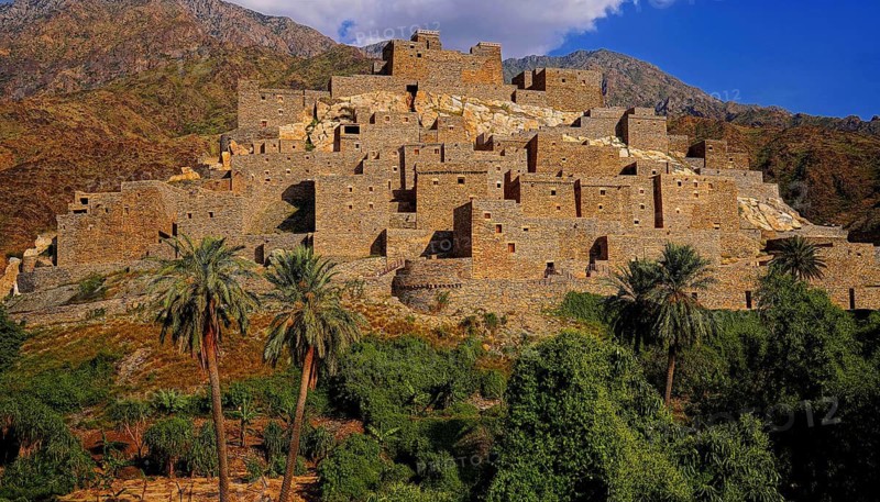 Village, mountain village, architecture, houses, Thee Ain, Middle East, Saudi Arabia, Saudi Arabia