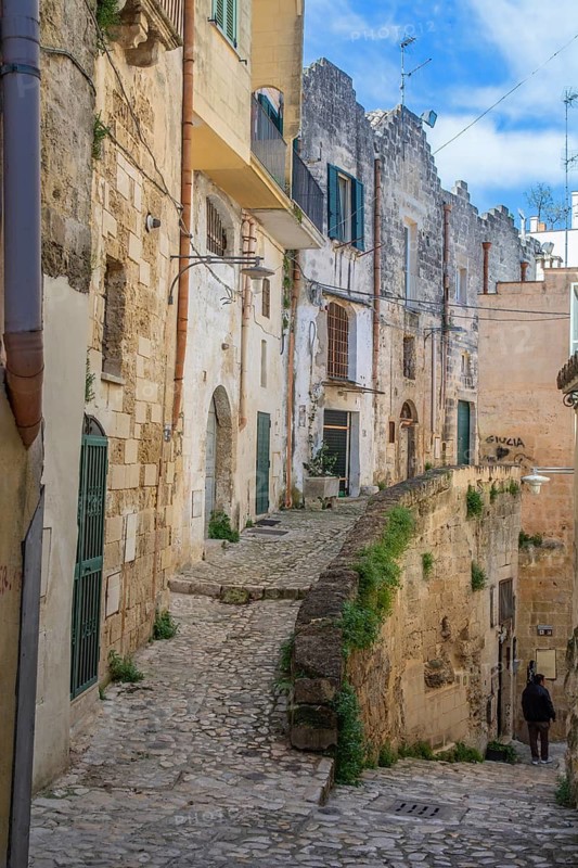 Paths and corridors in the cave town of Matera. The cave settlements, Sassi, are a UNESCO World Heritage Site. Matera, Basilicata, Southern Italy