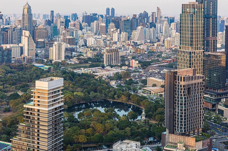Over the rooftops of Bangkok, view from the Moon Bar on the roof terrace of the Banyan Tree Hotel, Sathon, Bangkok, Thailand's metropolis, Thailand