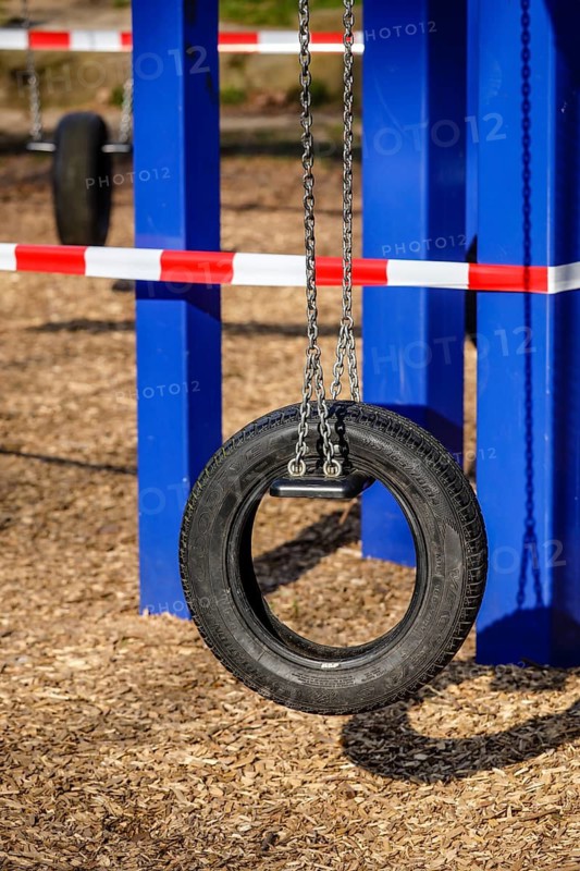 Children's playground in Stadtgarten closed due to corona pandemic contact ban, Essen, Ruhr area, North Rhine-Westphalia, Germany