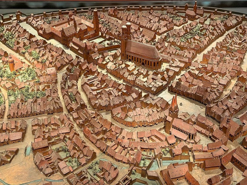 Wooden model of the city of Munich from 1570 on a scale of 1:616, Jakob Sandtner, Bavarian National Museum, Munich, Upper Bavaria, Germany