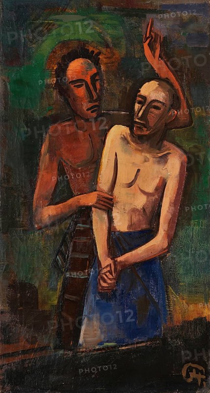 Karl Christian Ludwig Hofer, also Carl Hofer (born 11 October 1878, died 3 April 1955), German Expressionist and Expressionist Realist painter. Here his work Zwei Männer, Two Men (1925), Painting, Reproduction of the painting, Original condition, Work of art, Historical, Two people in an intense, warm expressionist painting