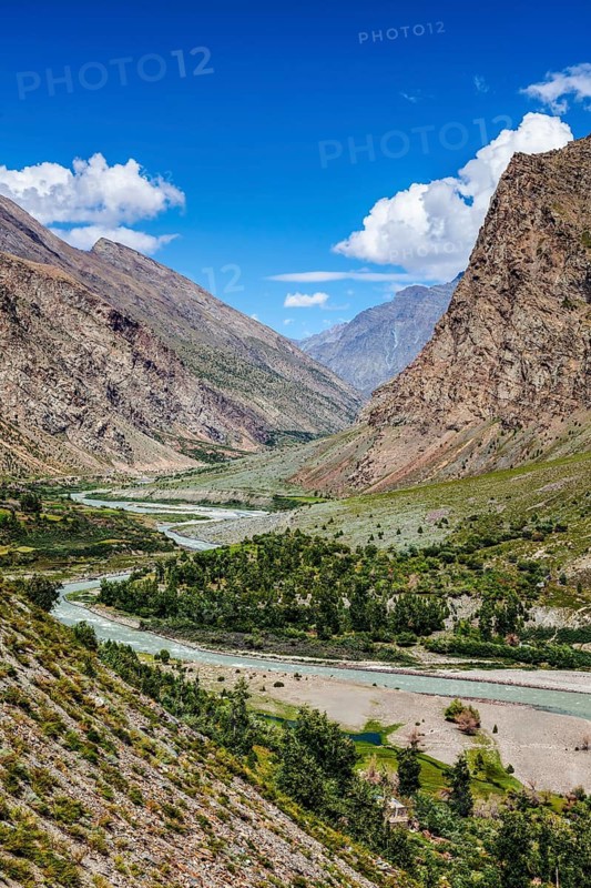 Bhaga river in Lahaul valley in Himalayas. Himachal Pradesh, India