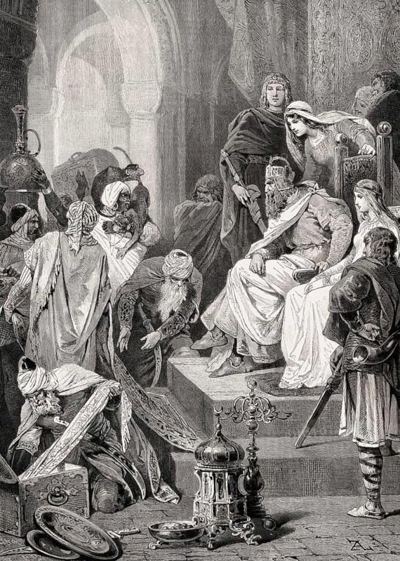 Charlemagne receiving a delegation of Harun al-Rashid, an Abbasid Caliph