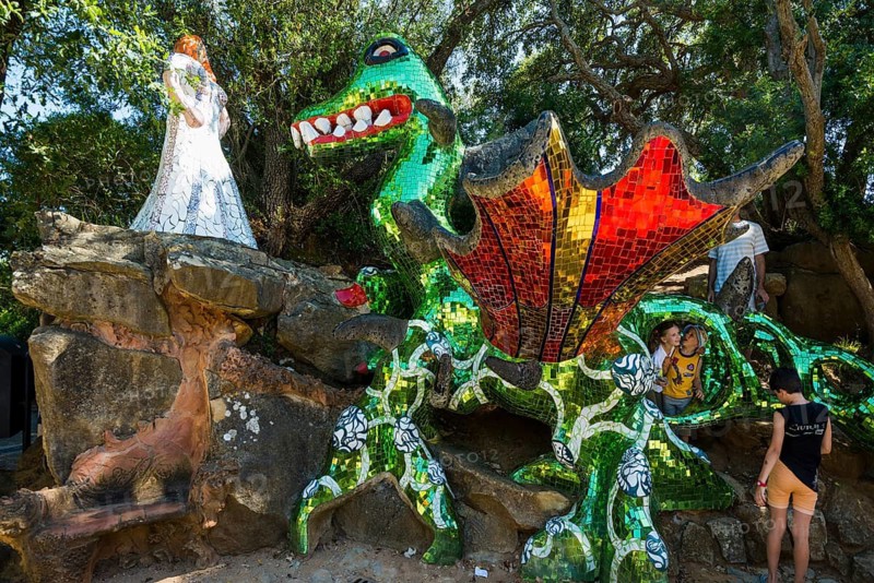 Colourful sculptures made of glass and mirrors, Giardino dei Tarocchi, Garden of Tarot, by Niki de Saint Phalle, near Capalbio, Province of Grosseto, Tuscany, Italy