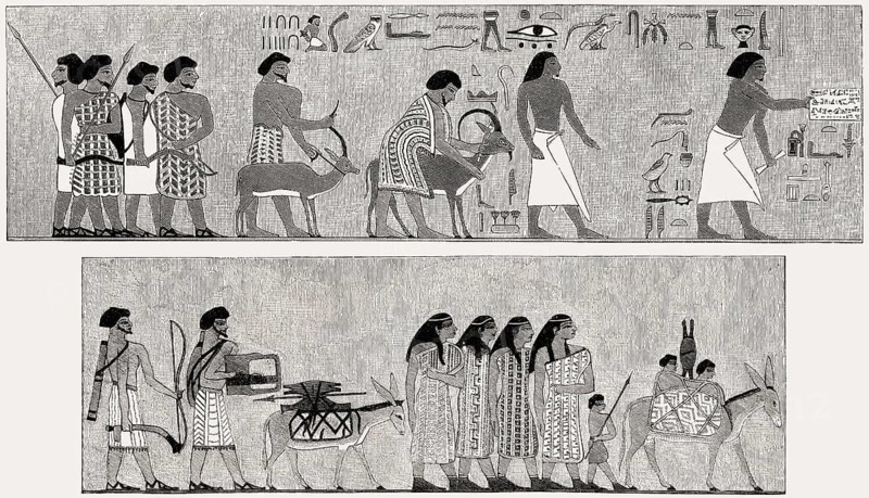 Semitic people from Syria-Canaan invading Egypt, tomb wall at Beni Hassan, 1700 B.C