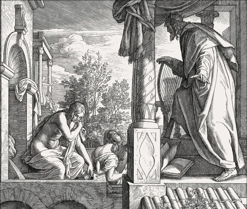 Bathsheba bathing watched by David, Old Testament, by Julius Schnorr von Carolsfeld