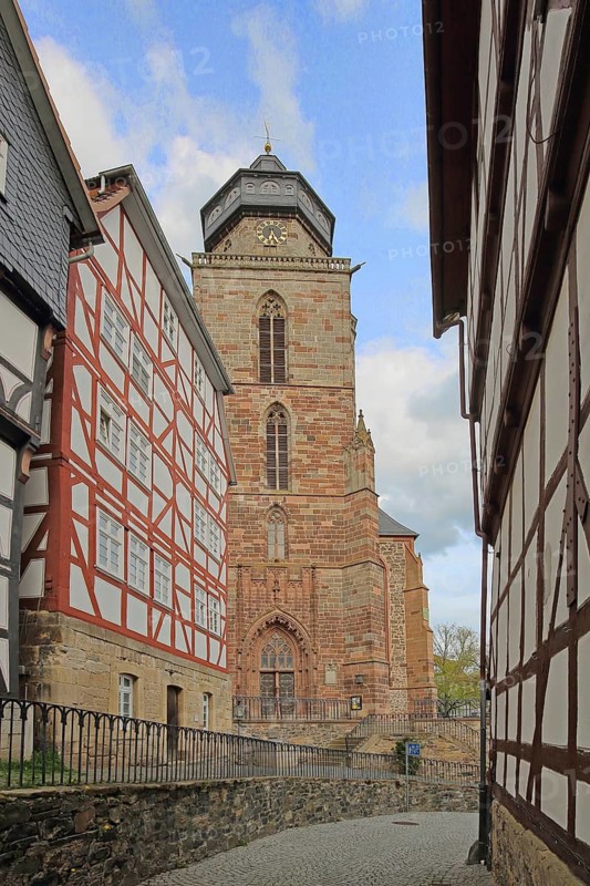 Half-timbered and evangelical houses, St. Marien Church, Enge Gasse, Homberg-Efze, Hesse, Germany