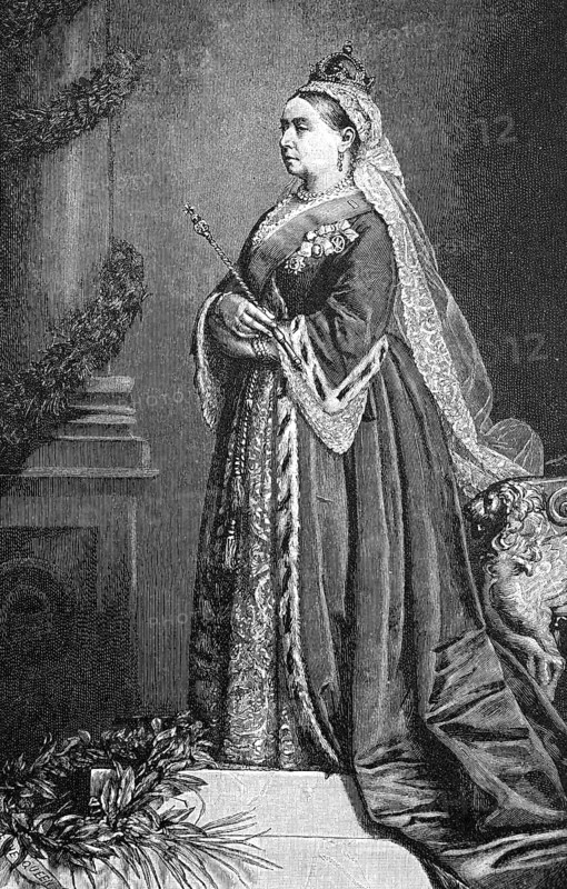 Victoria, Princess Alexandrina Victoria of Kent, 24 May 1819, 22 January 1901, Queen of the United Kingdom of Great Britain and Ireland from 1837 to 1901, here in regalia, after a painting by Guido Schmitt, Historical, digital reproduction of an original from the 19th century