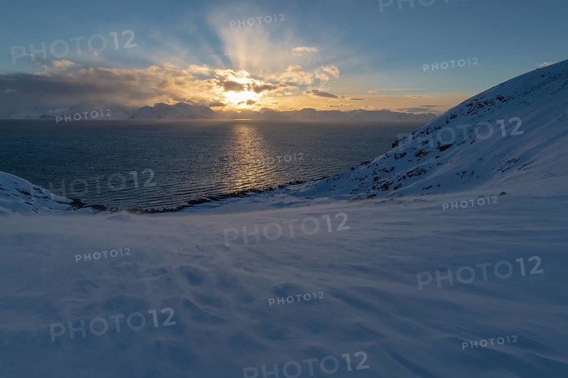 View from Söröya across the Norwegian Sea to Loppa, Finnmark, Norway, February 2019
