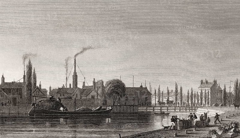 The Canal de l'Ourcq, Paris, antique steel engraved print, 1831