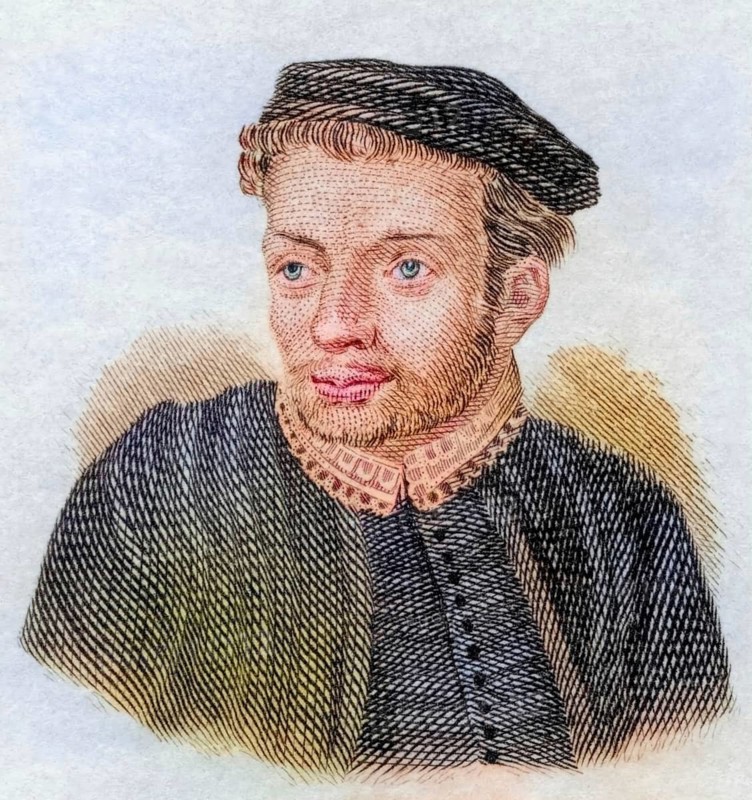 John Skelton, (born around 1460, died 21 June 1529 in London) was an English writer, coloured woodcut from Crabbe's Historical Dictionary from 1825, Historical, digital reproduction