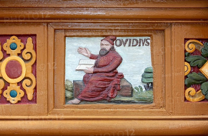 Publius Ovidius Naso or Ovid, 43 BC - 17, a Roman poet, Old Latin School decorated with wood carvings, 17th century, Alfeld, Leine, Lower Saxony, Germany, Europe, Publius Ovidius Naso oder Ovid, 43 v. Chr. - 17 n. Chr., ein römischer Dichter