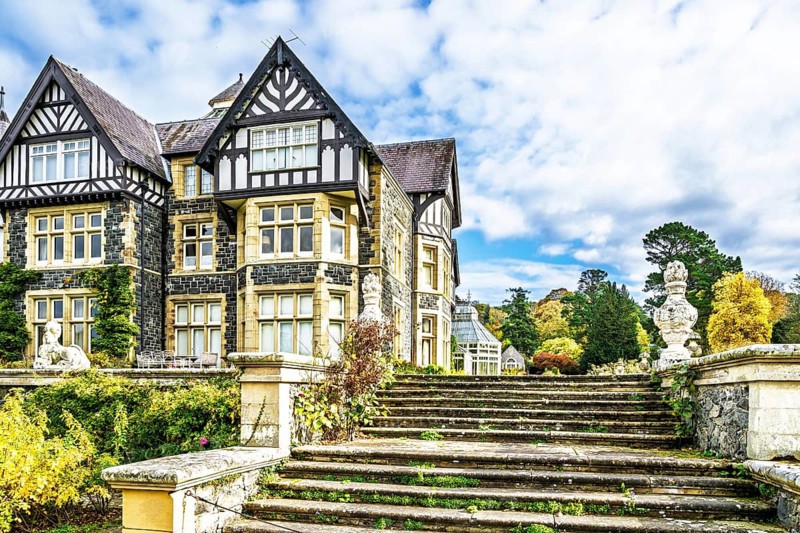Autumn Colours over Bodnant House and Garden, Conwy River, Colwyn Bay, Conwy, Wales, UK