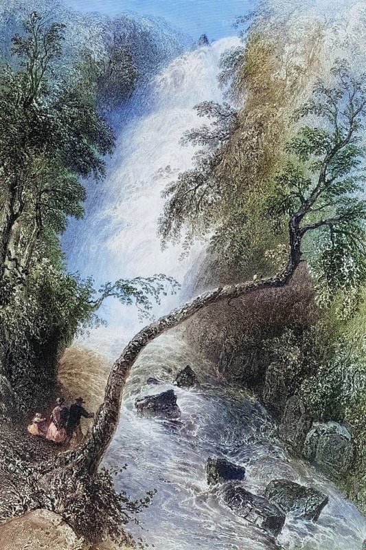 Turk Cascade, Killarney, County Kerry, Ireland, from the Landscape and Antiquities of Ireland, 1841, digital reproduction of a historical model