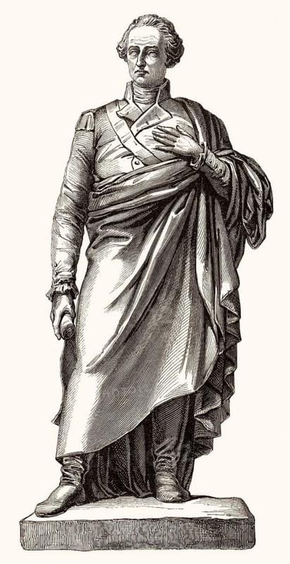 Statue von Generalmajor Claude Martin, 1735-1800, einem Offizier der französischen und später der britischen Armee in Indien