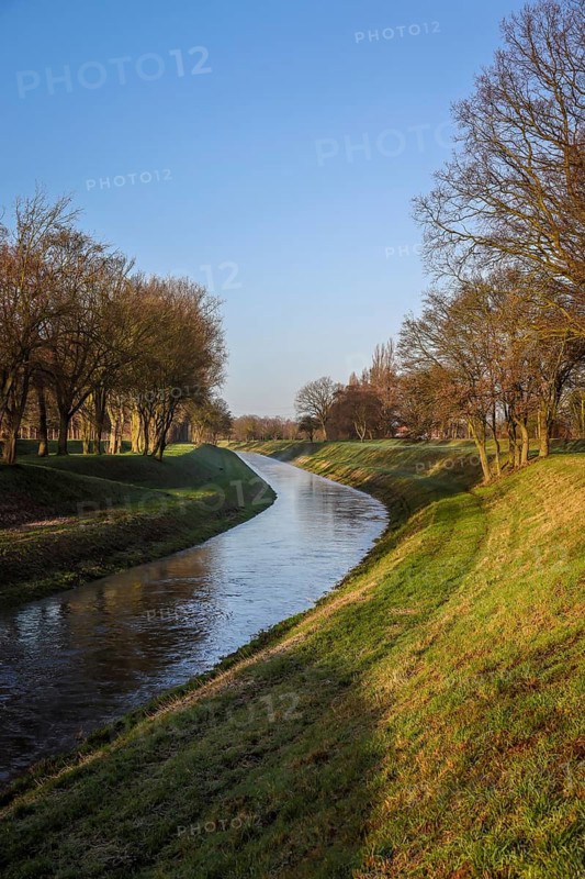 Dinslaken, North Rhine-Westphalia, Germany, The Emscher has been completely wastewater-free since January 2022 following the construction of a parallel sewer. The river was previously an open, above-ground wastewater sewer, combined sewer with surface water and wastewater
