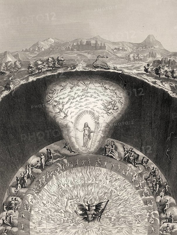 Christ descends into limbo, Steel engraving 1853, digitally restored