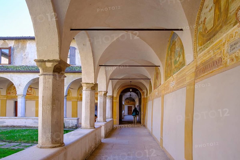 Cloister, pilgrimage church, Santuario della Madonna del Frassino, near Peschiera del Garda, Verona Province, Veneto, Italy