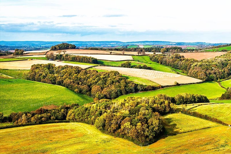 Colours of Devon Farms and Fields over Paignton and Berry Pomeroy from a drone, Totnes, England, United Kingdom