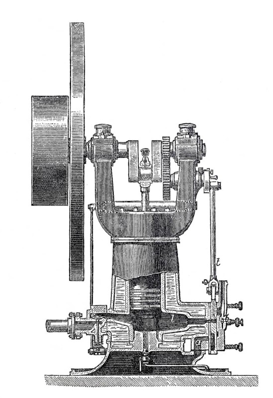 Vertical engine after Nicolaus August Otto (10 June 1832 to 26 January 1891), a German inventor of many details still used today in internal combustion engines, around 1870, digitally improved reproduction of a 19th century model, historical