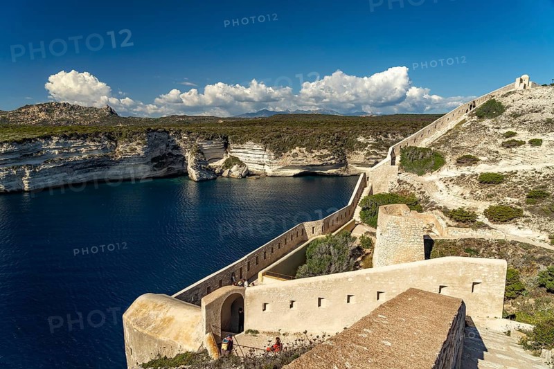 Walls of the fortress on the coast of Bonifacio, Corsica, France