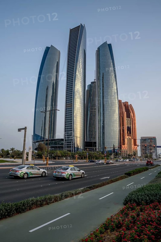 Modern skyscrapers, skyline, Etihad Towers, Abu Dhabi, Emirate of Abu Dhabi, United Arab Emirates
