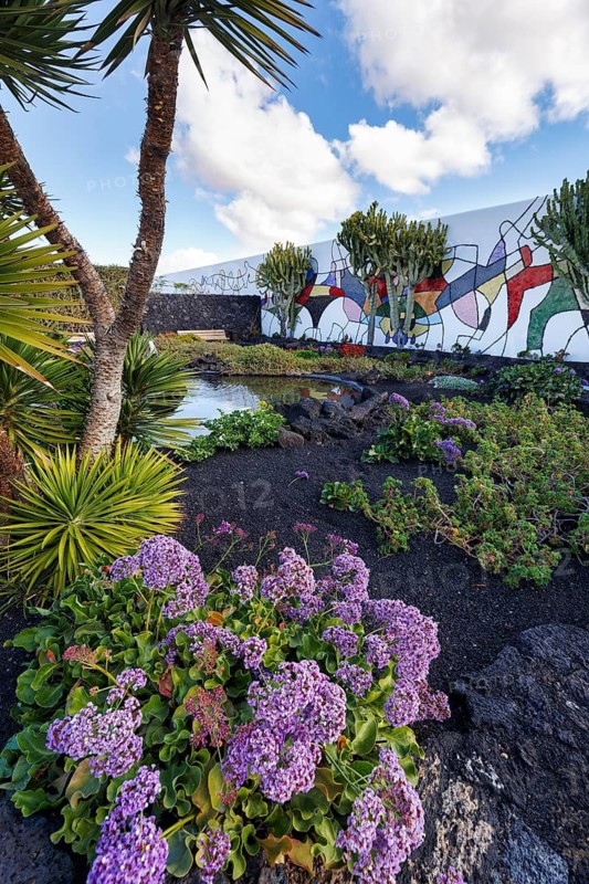 Mural on a wall in the inner courtyard, garden, former residence of the artist, Fundacion Cesar Manrique, Tahiche, Teguise, Lanzarote, Spain