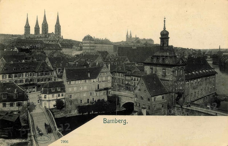Historical postcard around 1900, Bamberg Cathedral, Upper Franconia, Bavaria, Germany, digital reproduction of a historical postcard, public domain, from that time, exact date unknown