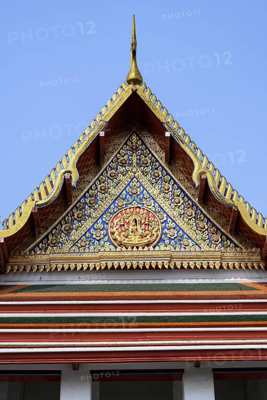 Bangkok, Thailand. February 20th 2025. Detail of ornate architecture of the entrance to the Wat Suthat Thepwararam Temple, Bangkok, Thailand