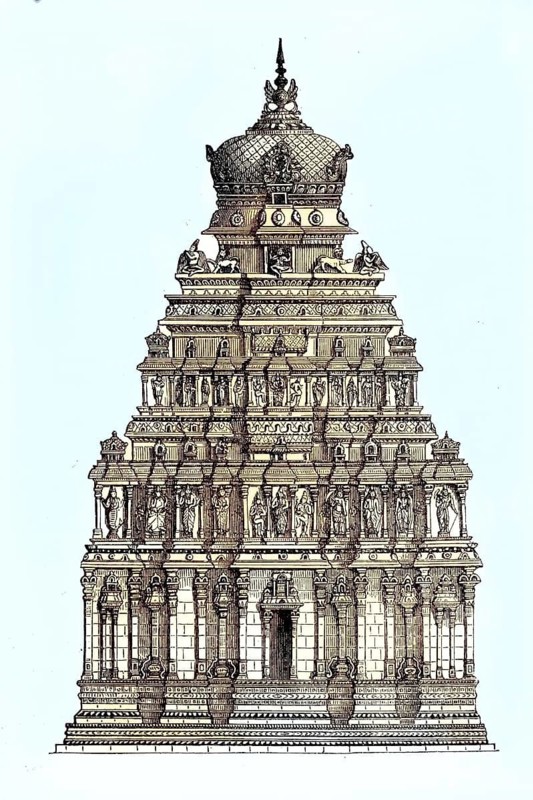 The Perumalpagoda at Madura, Madurai, India, 1870 / Die Perumalpagoda zu Madura, Indien, 1870, Historisch, historical, digital improved reproduction of an original from the 19th century / digital reproduction of an original from the 19th century