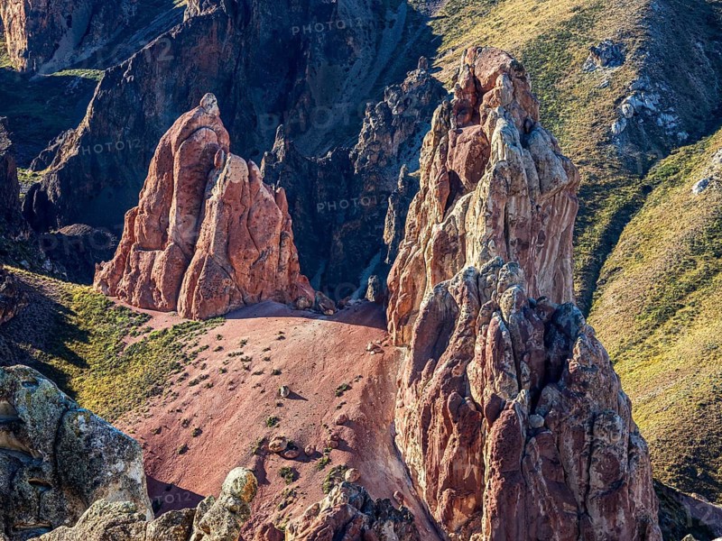 Colorful rock formations in the Valle Lunar, section of the Jeinimeni National Park, Patagonia, Chile