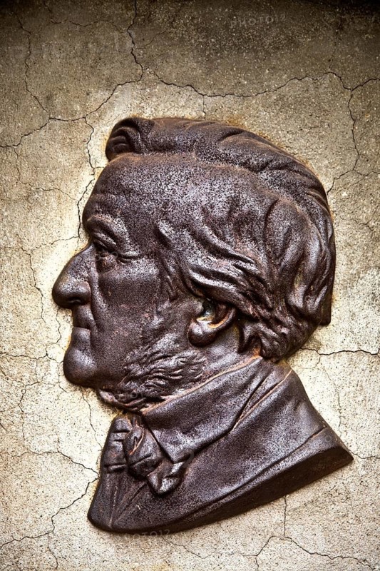 Relief by Richard Wagner at the Nibelungenhalle on the Donkey Trail to Drachenfels, Königswinter, North Rhine-Westphalia, Germany