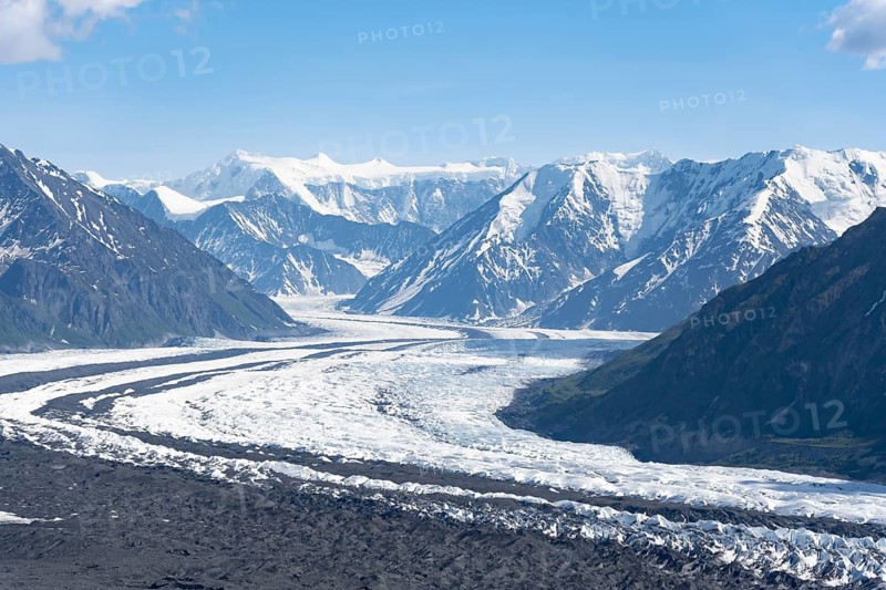 View of impressive mountain landscape with the Matanuska Glacier tongue, Lion's Head, Chugach Mountains, Alaska, USA