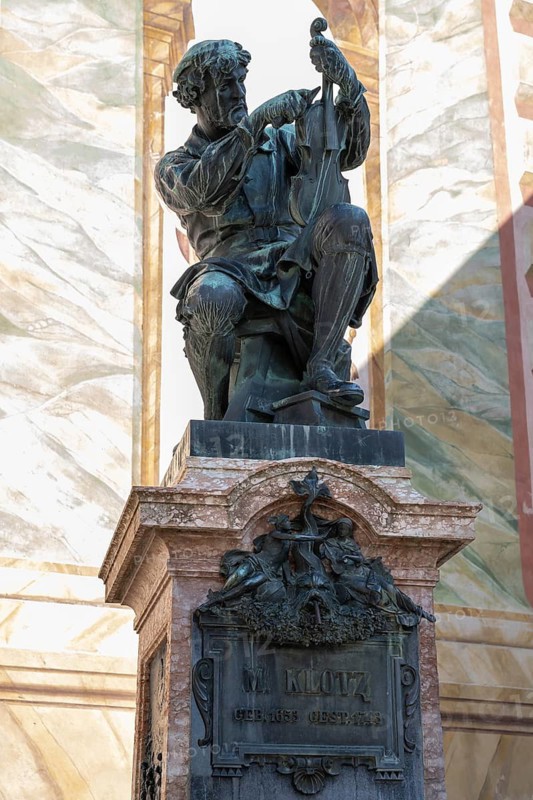 Matthias Klotz, violin maker, sculpture, monument, Mittenwald, Werdenfelser Land, Upper Bavaria, Bavaria, Germany