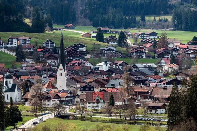 View of Fischen and Fischen-Au, Illertal, Oberallgäu, Allgäu, Bavaria, Germany