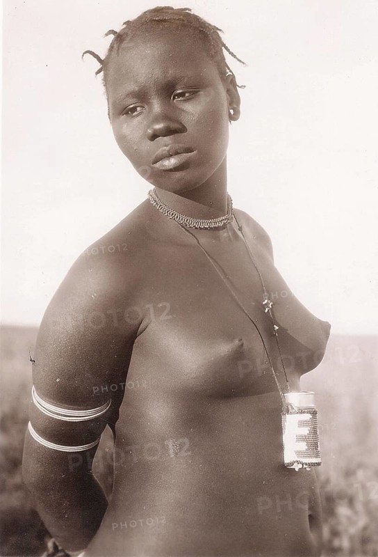 Nude woman from Africa, Ethiopia, after an Italian postcard from 1935, Historic, digitally restored reproduction from an original of that time