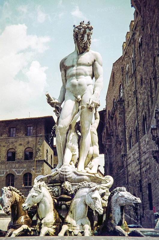 Marble sculpture of Neptune by Bartolomeo Ammannati (1565), Piazza della Signoria, Florence, Italy, Europe 1970