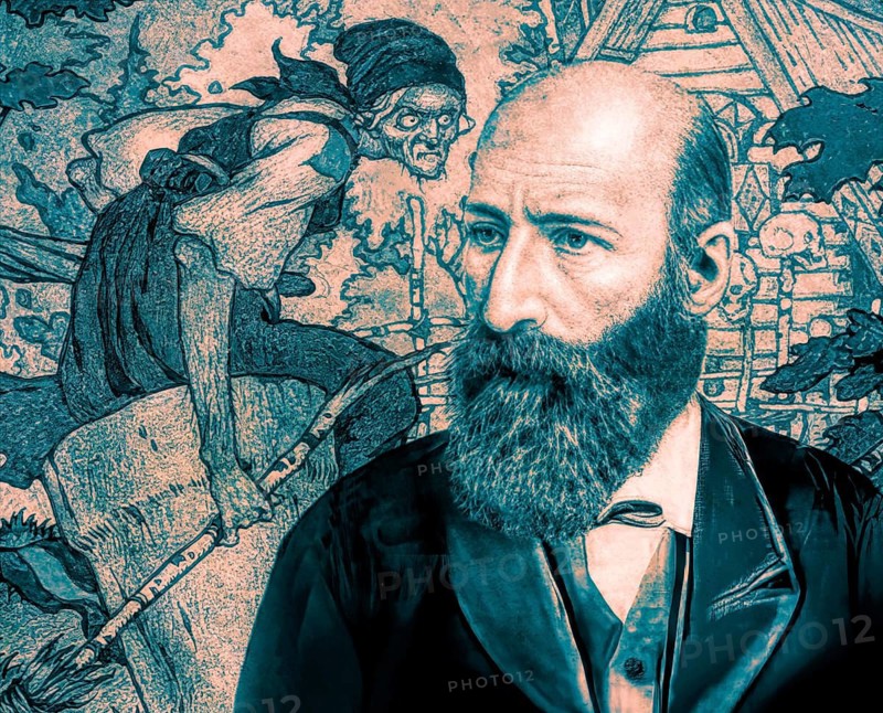 Portrait of Alexander Nikolayevich Afanasyev, 1826 – 1871, Russian Slavist, folklorist, literary critic and ethnographer, best known for publishing East Slavic and Russian fairy and folk tales, illustration by Boris Wassiljewitsch Sworykin, Wassilissa or Vasilisa the Beautiful, a Russian fairy tale collected by Alexander Afanasyev in Narodnye russkie skazki
