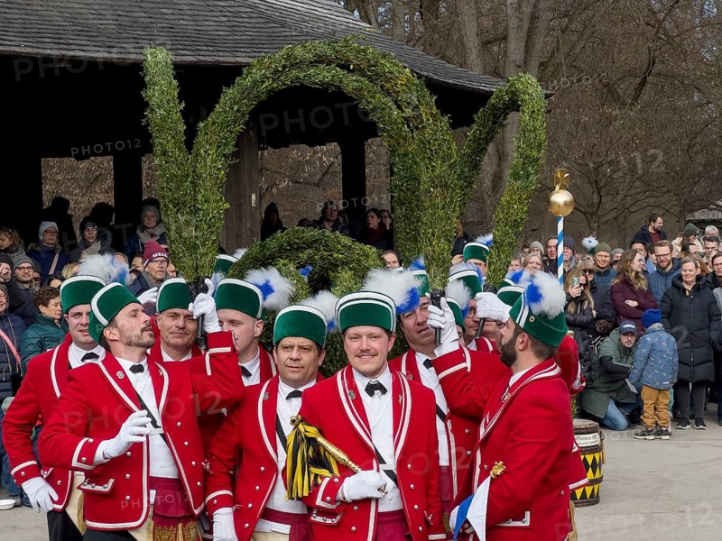 Schaeffler dance in 2026 in the English Garden, behind the Chinese Tower. The event takes place every 7 years between Epiphany and Shrove Tuesday, Munich, Bavaria, Germany